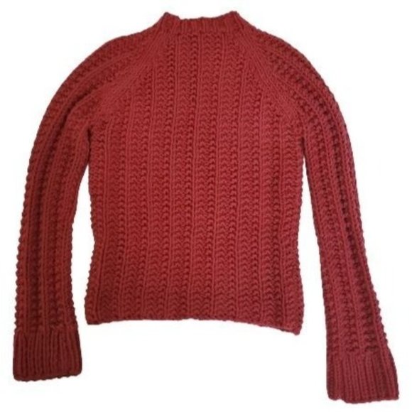 J. Crew Women's Knit By Hand Chunky Trend Knit Pullover Sweater Burgundy Red XS - Picture 3 of 11